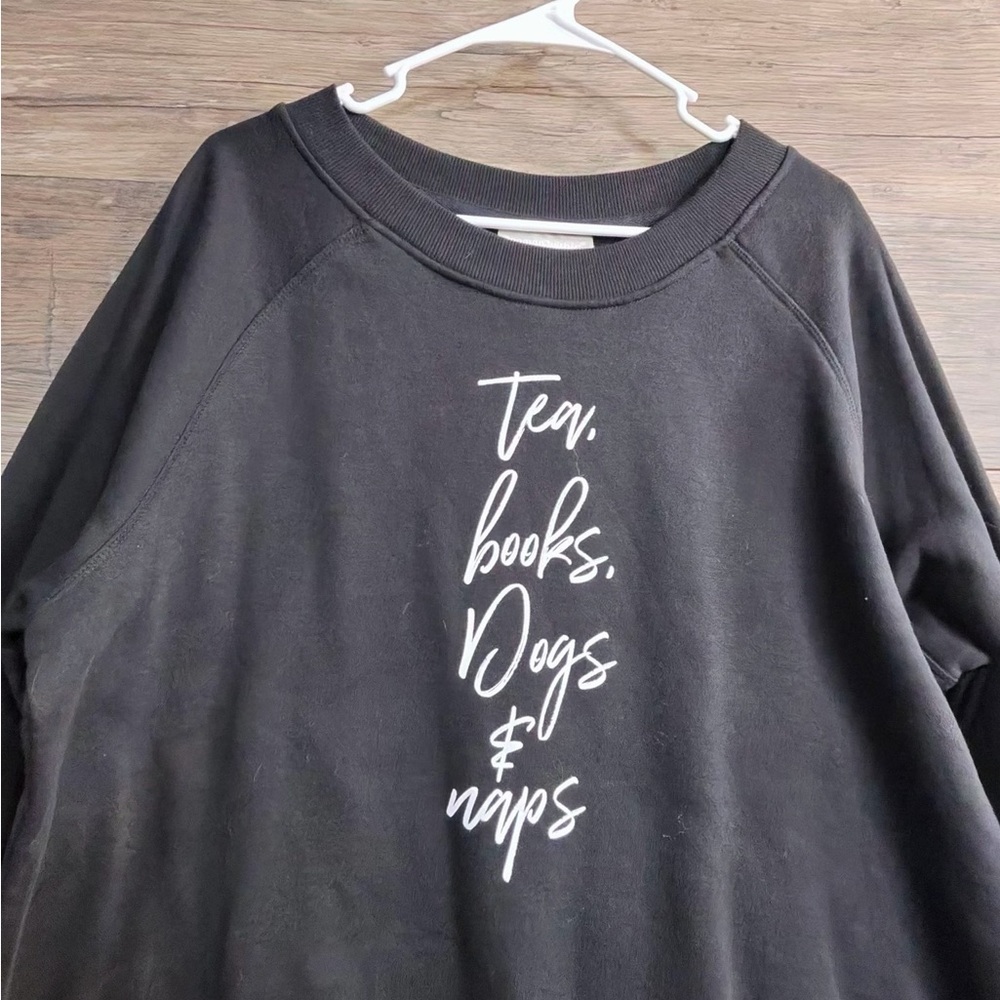 Woman Within Black Tea Books Dogs Naps Sweatshirt - Picture 4 of 8